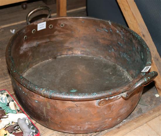 A large Victorian copper two handled preserve pan
